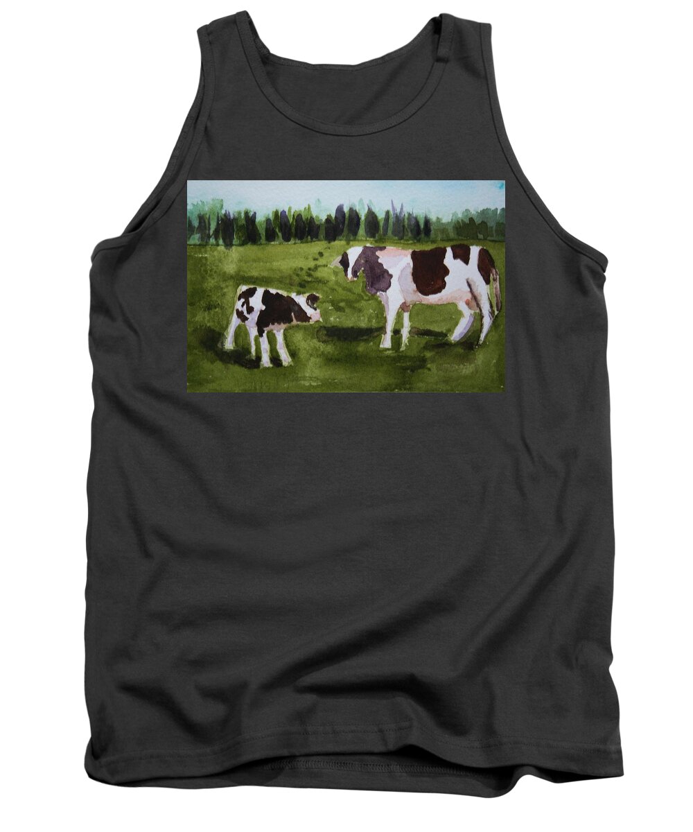 Vermont Tank Top featuring the painting Vermont Cow and Calf by Donna Walsh