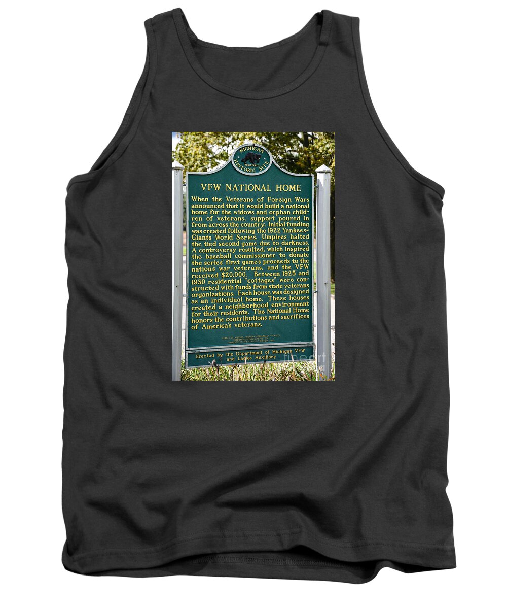 Vfw National Home Tank Top featuring the photograph VFW National Home Michigan Historical Site Sign by Grace Grogan