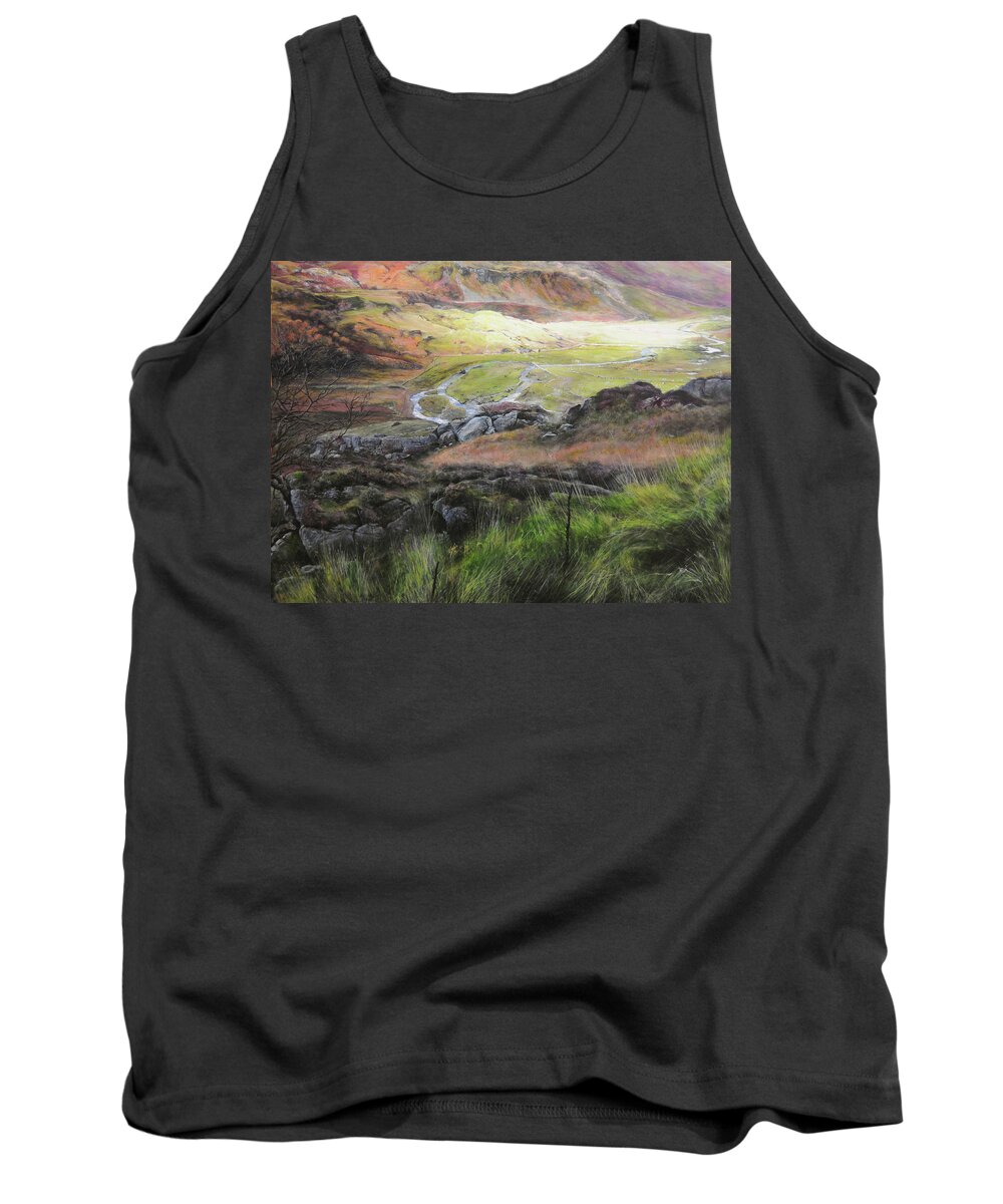 Landscape Tank Top featuring the painting View down the valley in Snowdonia. by Harry Robertson