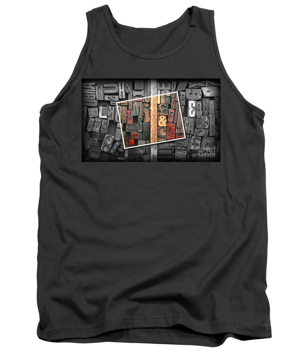 Printing Tank Top featuring the photograph Vintage Inked Typeface by Phil Perkins