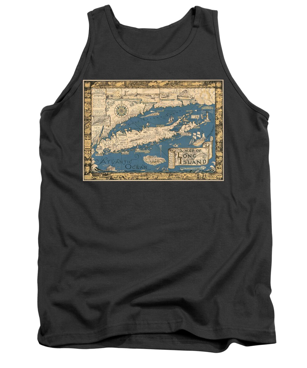 Long Tank Top featuring the photograph Vintage Map of Long Island by James Kirkikis