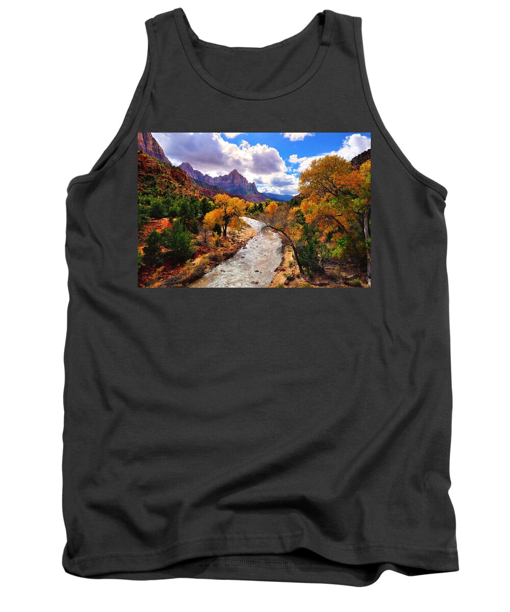 Zion National Park Tank Top featuring the photograph Virgin River Autumn by Greg Norrell