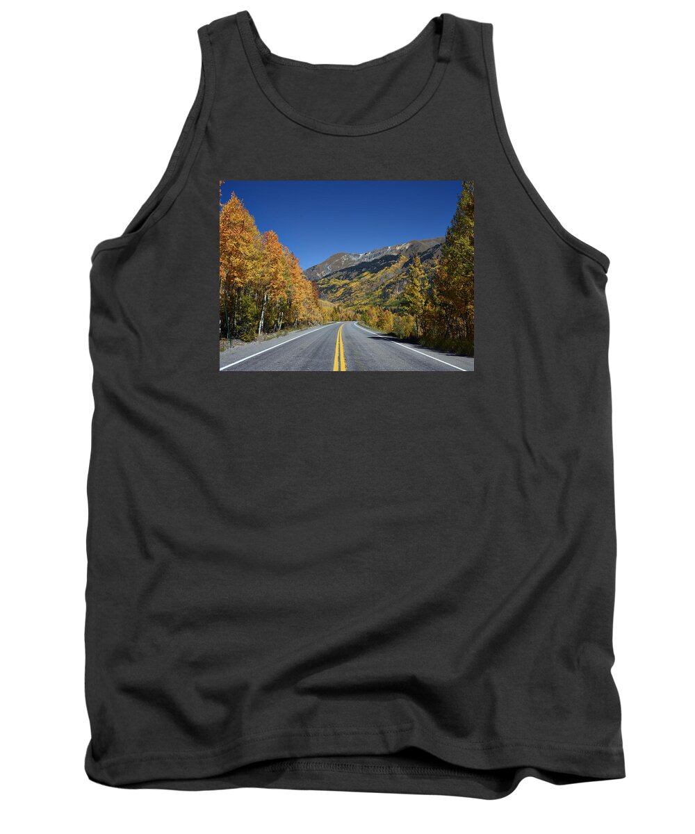 Carol M. Highsmith Tank Top featuring the photograph Vivid fall colors on the Million-Dollar Highway in San Juan County in Colorado by Carol M Highsmith