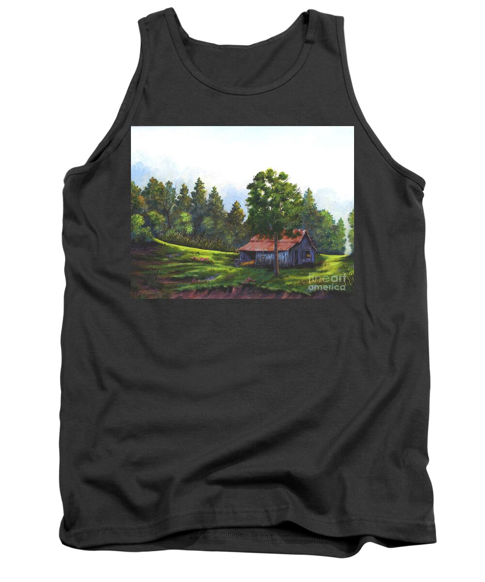 Landscape Tank Top featuring the painting Walhalla Barn by Jerry Walker