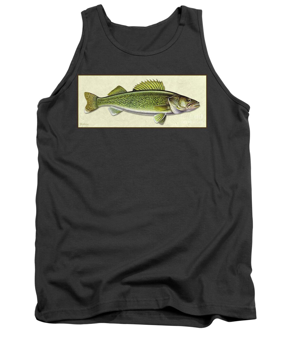 Jon Q Wright Walleye Pickeral Freshwater Gamefish Fishing Fish Print Poster Tackle Lake Boat Tank Top featuring the painting Walleye ID by Jon Q Wright