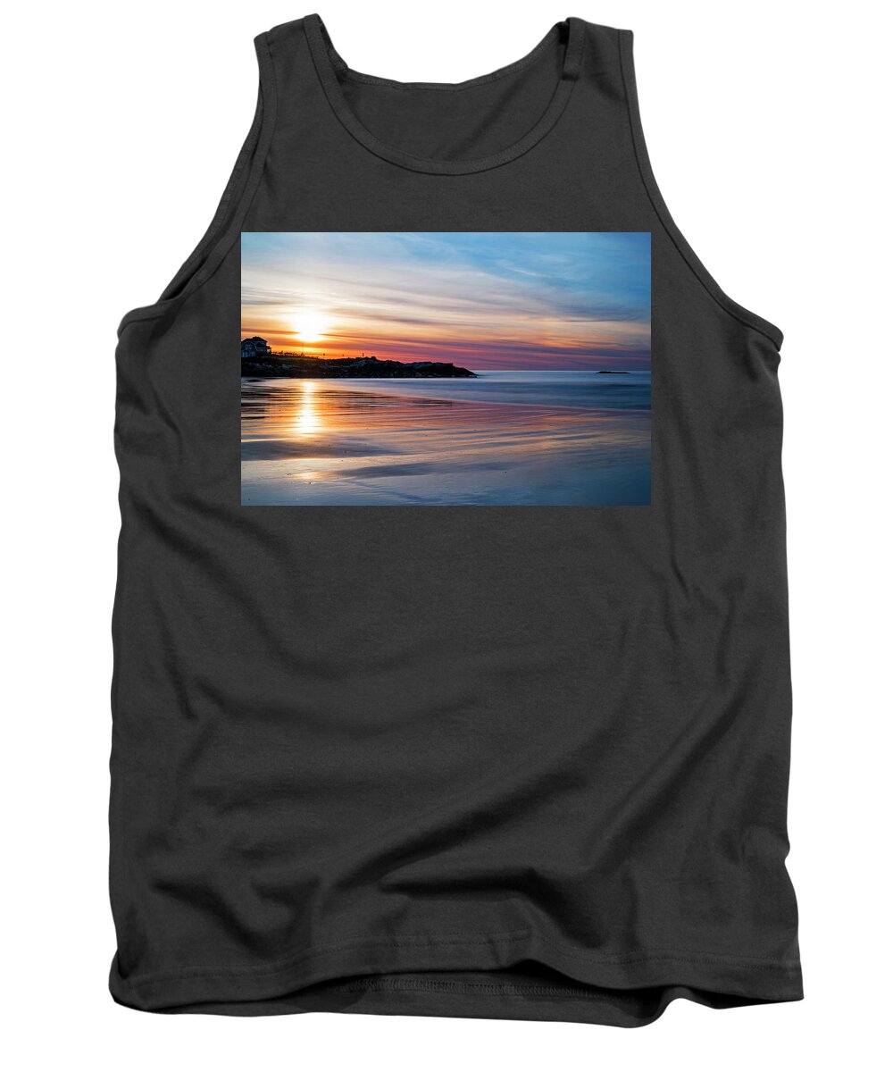 Rye Tank Top featuring the photograph Wallis Sands Beach at Sunrine Rye NH by Toby McGuire