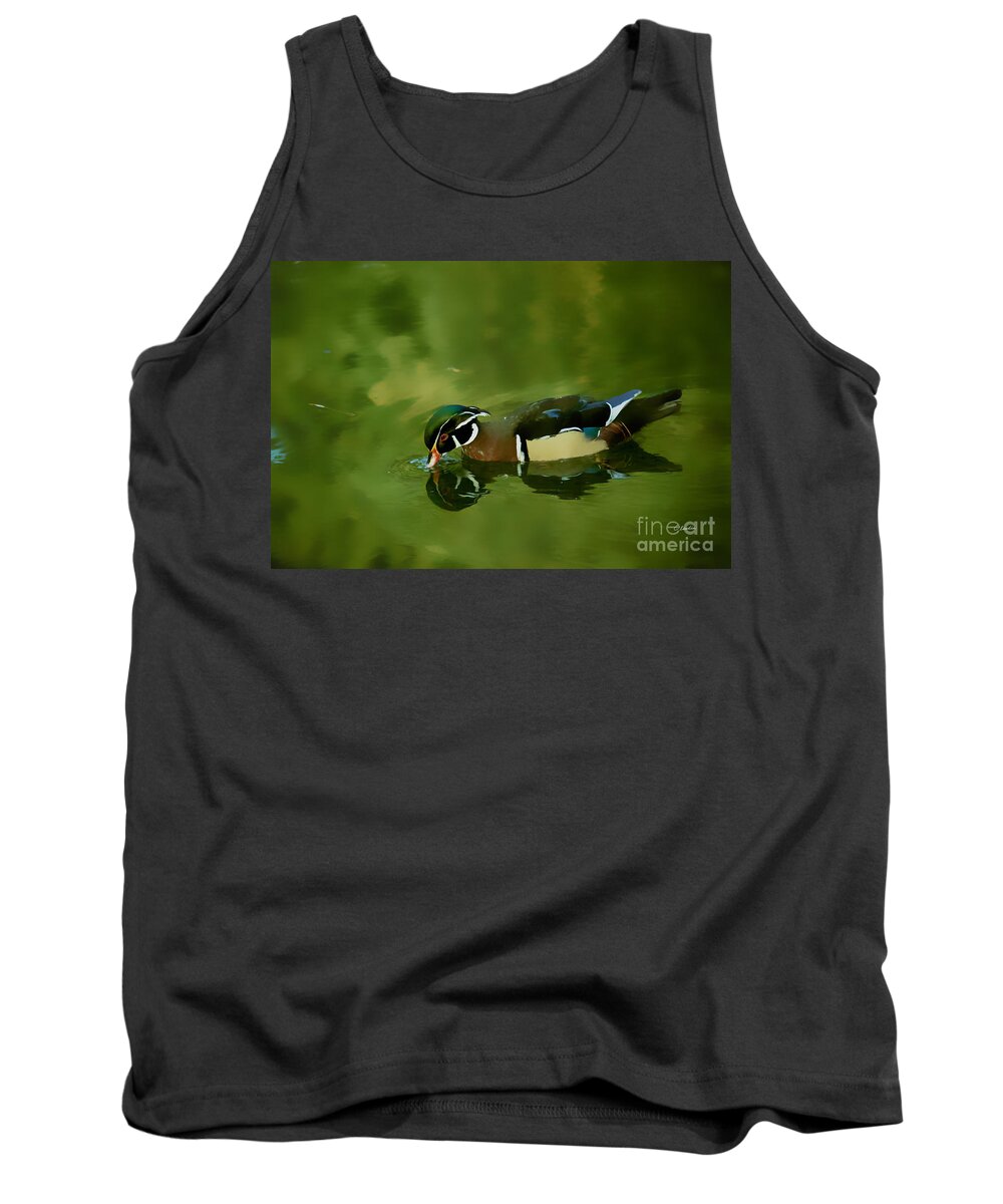 Claudia's Art Dream Tank Top featuring the photograph Male Wood Duck Water Reflections by Claudia Ellis