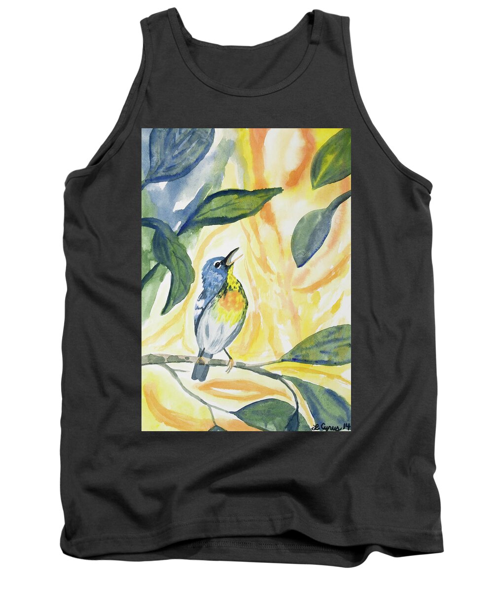 Northern Parula Tank Top featuring the painting Watercolor - Northern Parula in Song by Cascade Colors