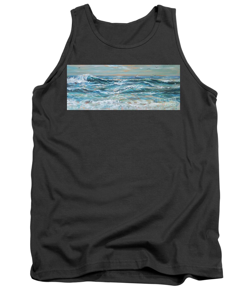 Water Tank Top featuring the painting Waves and Wind by Linda Olsen