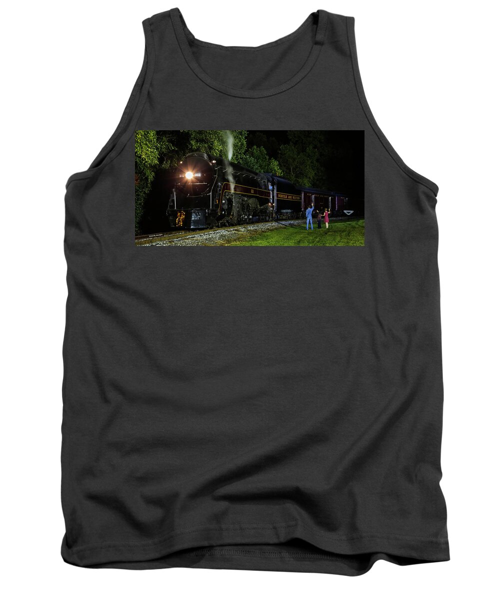 Steam Engine Tank Top featuring the photograph Waving to the 611 by Dale R Carlson