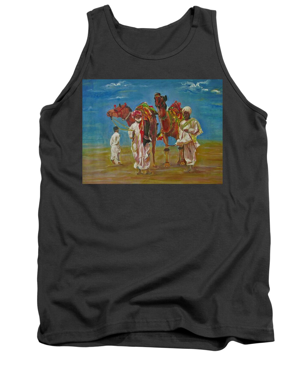 Desert Tank Top featuring the painting WAY of life by Khalid Saeed