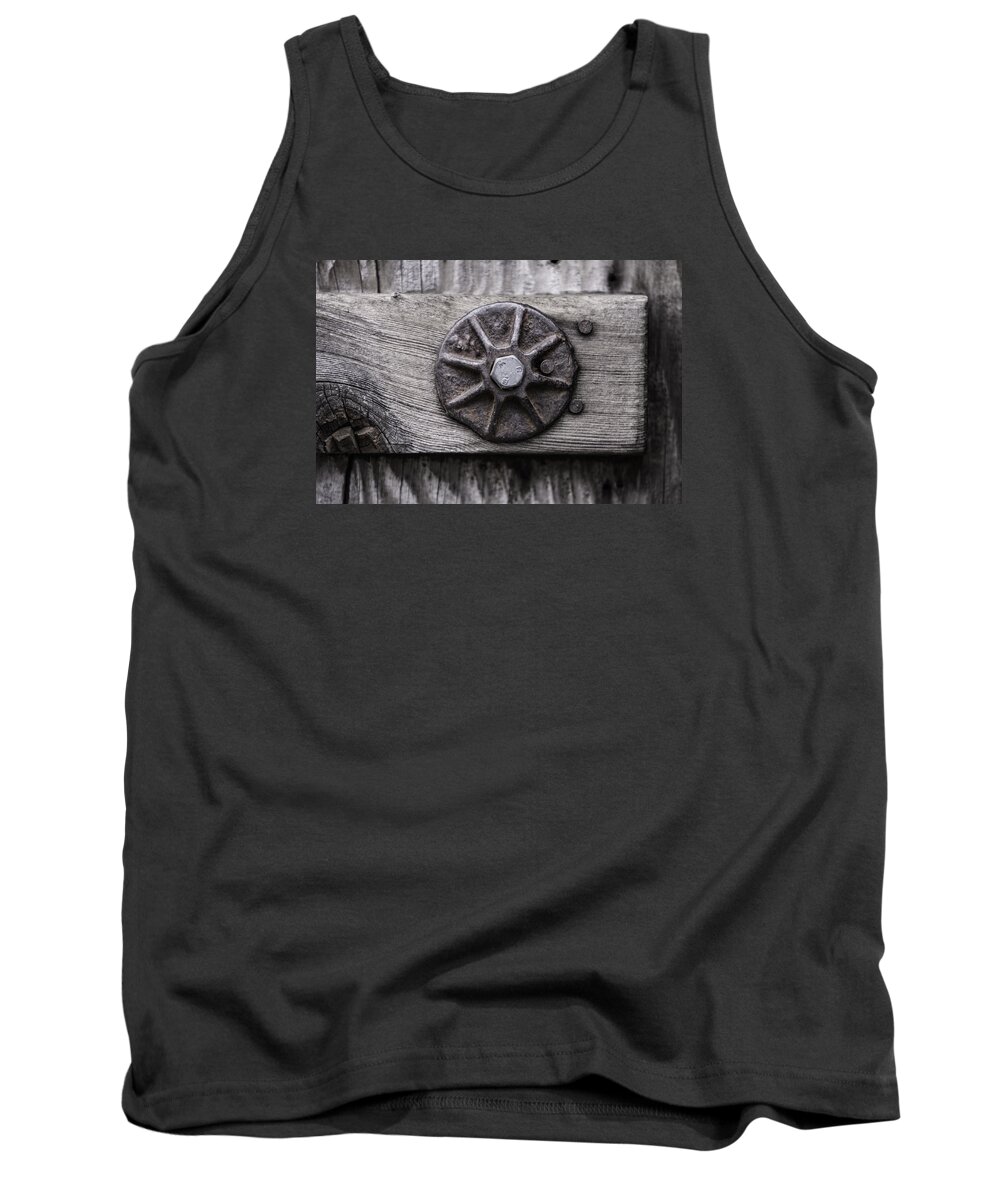 Macro Tank Top featuring the photograph Weathered Wood and Metal One by Kandy Hurley