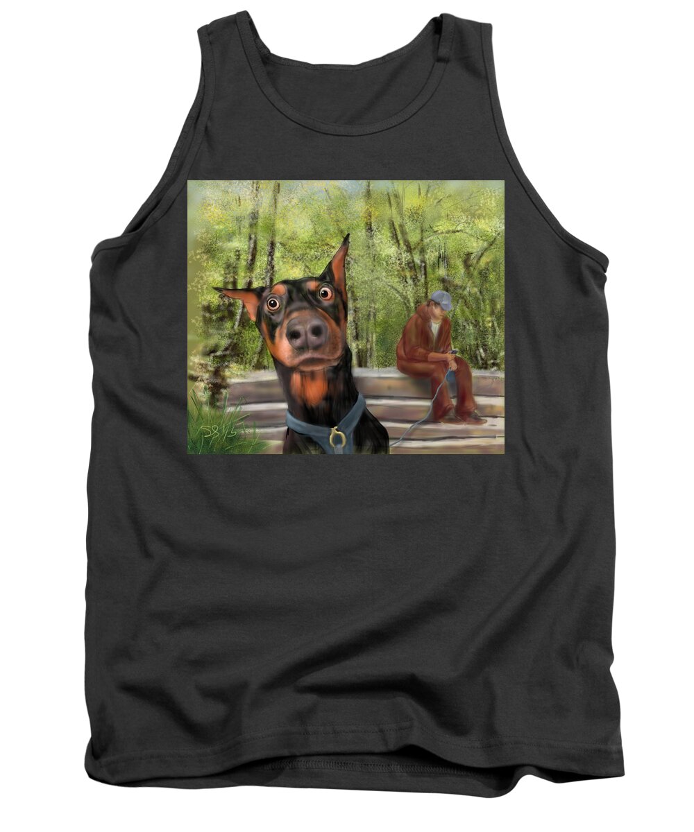Dog Tank Top featuring the painting What's That I Hear? by Susan Sarabasha