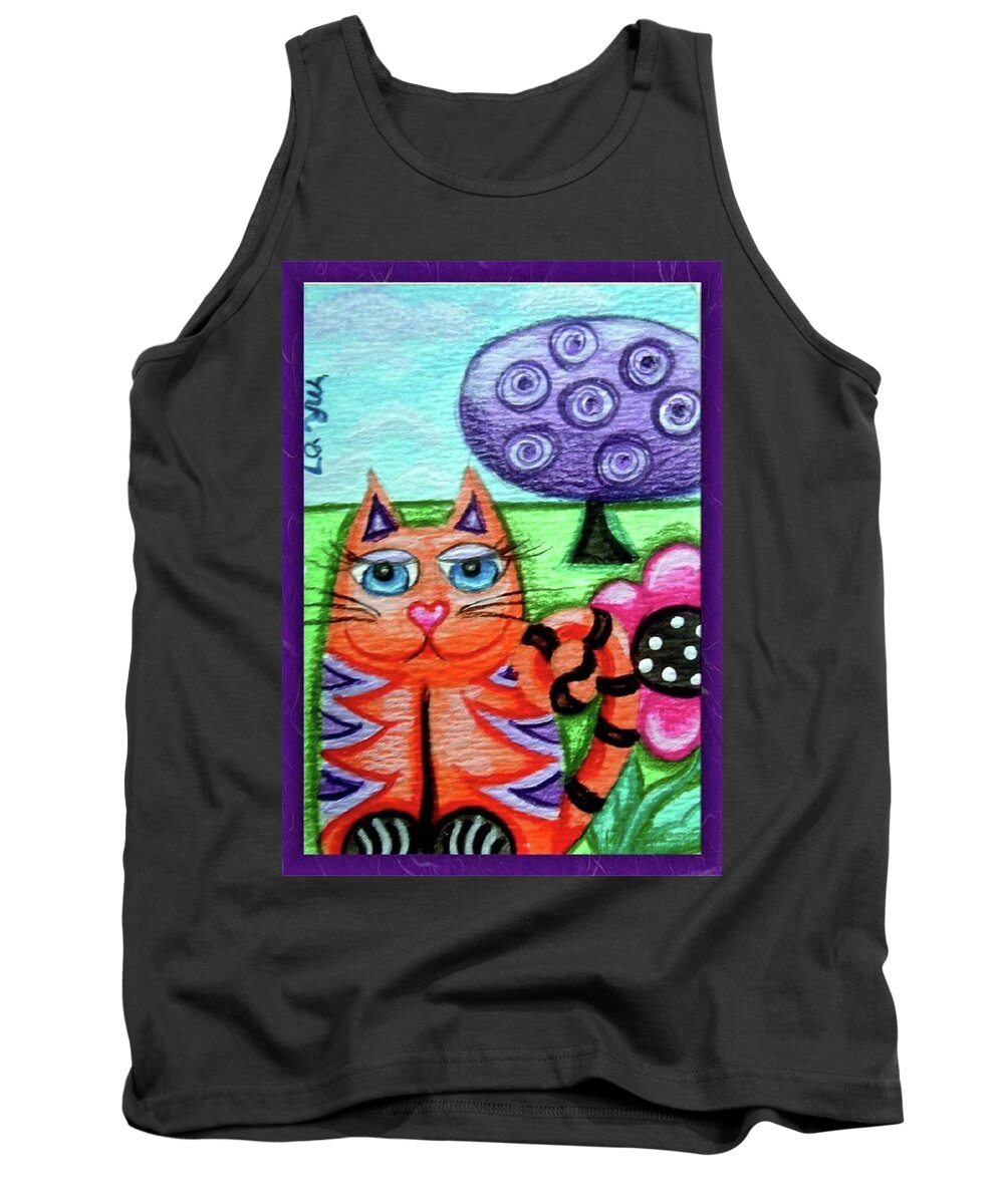 Kitty Tank Top featuring the painting Whimsical Orange Striped Kitty Cat by Monica Resinger