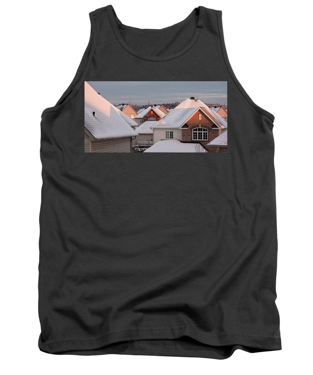 White Roofs Tank Top featuring the photograph White December Rooftops by Tatiana Travelways