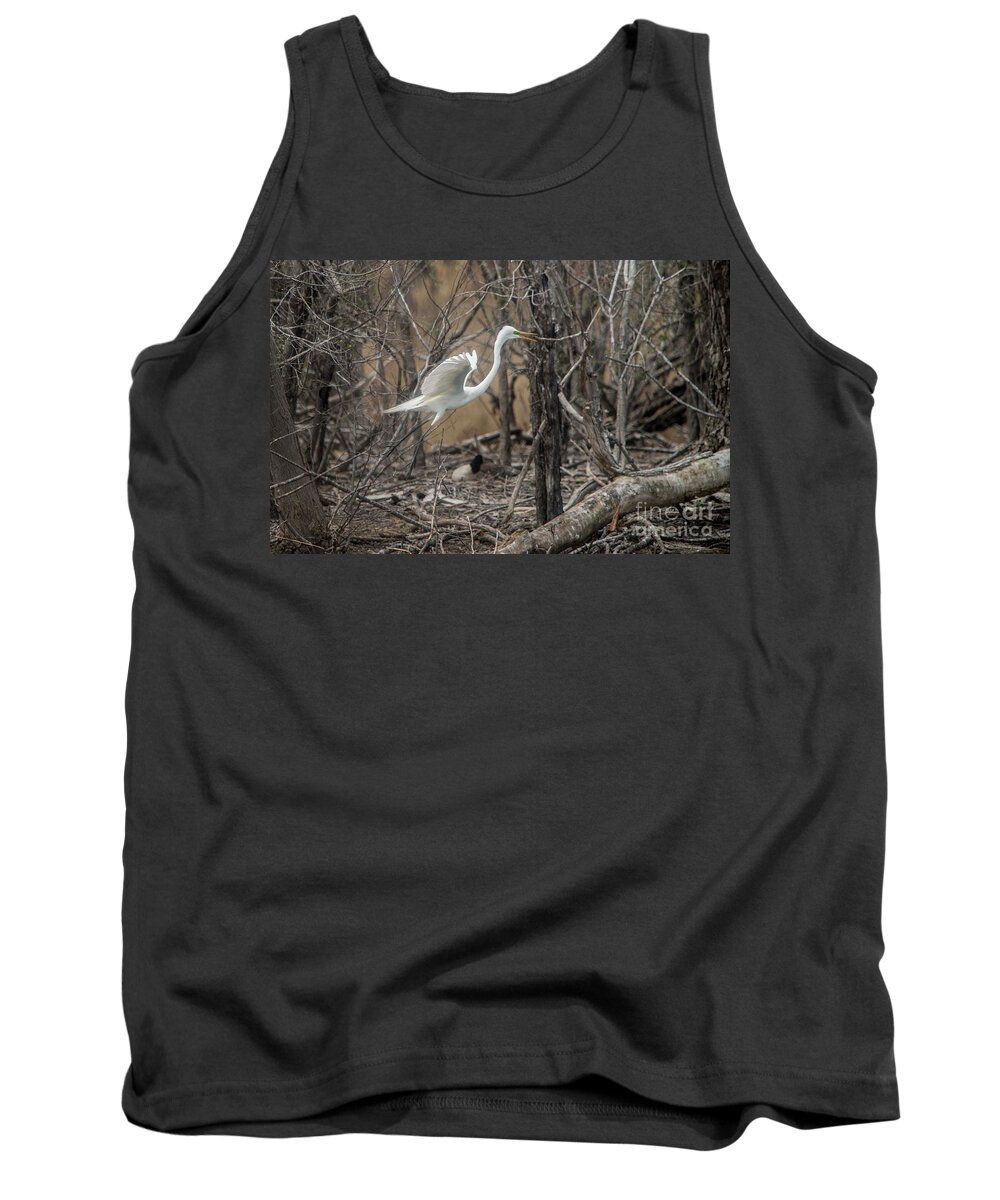 White Tank Top featuring the photograph White Egret by David Bearden