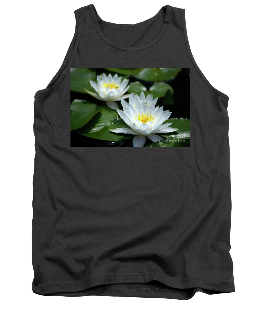 White Tank Top featuring the photograph White Lotus Waterlilies by Jackie Irwin