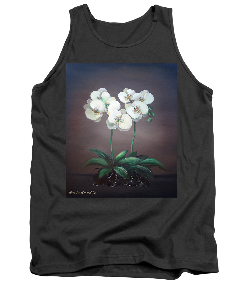 White Orchids Flowers Oil Paintings Tank Top featuring the painting White Orchids by Gina De Gorna