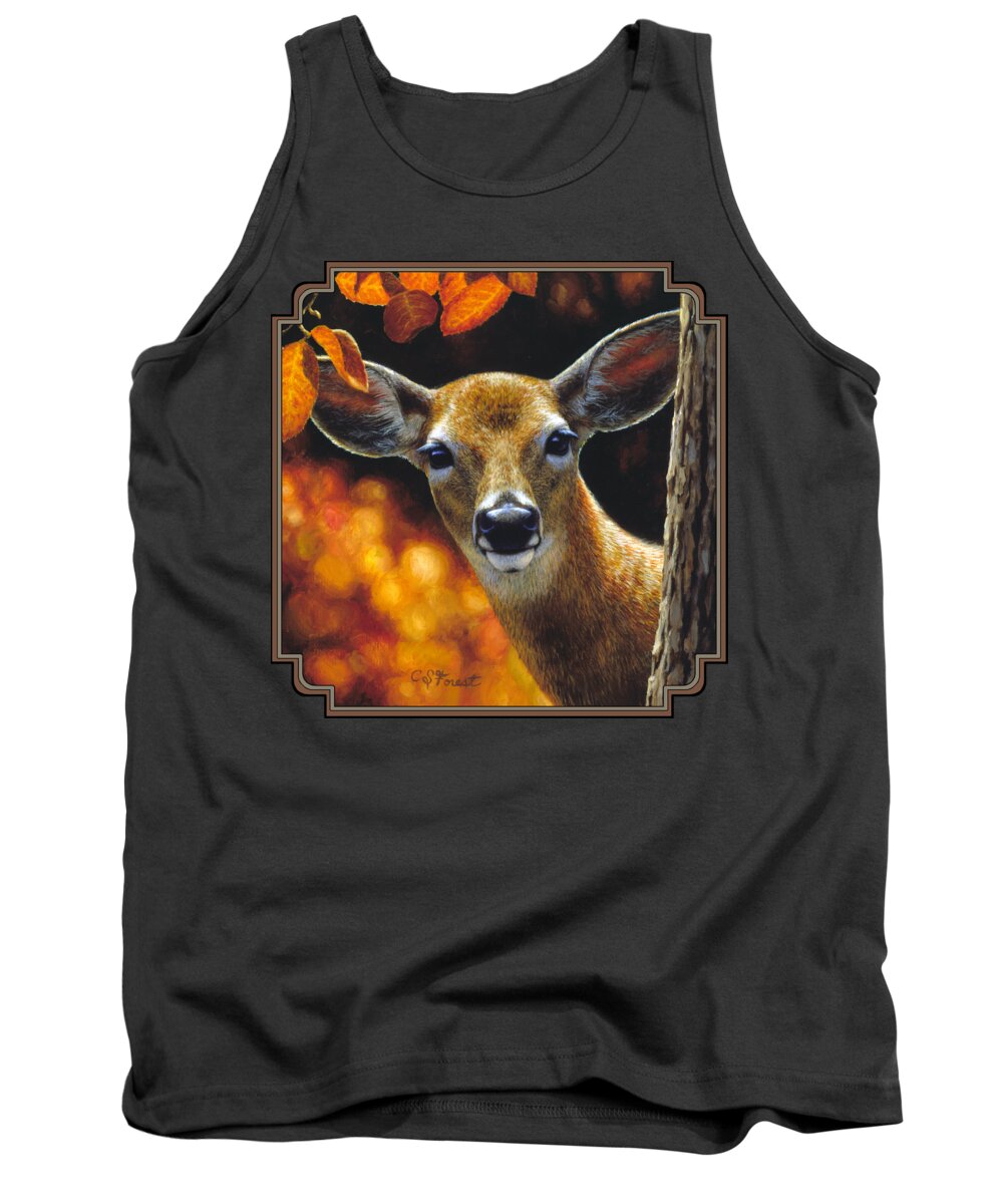 Doe Tank Top featuring the painting Whitetail Deer - Surprise by Crista Forest
