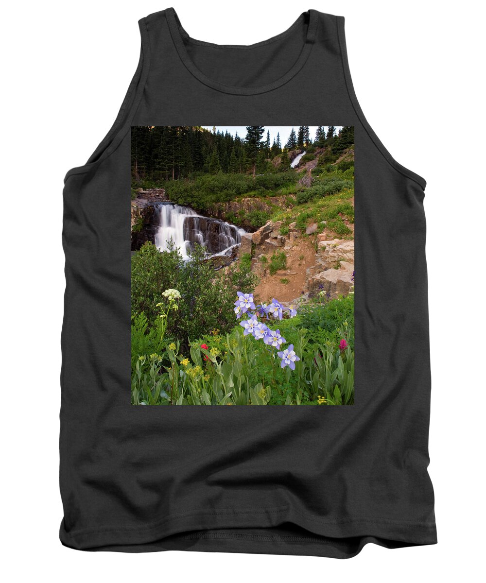 Colorado Tank Top featuring the photograph Wild Flowers and Waterfalls by Steve Stuller