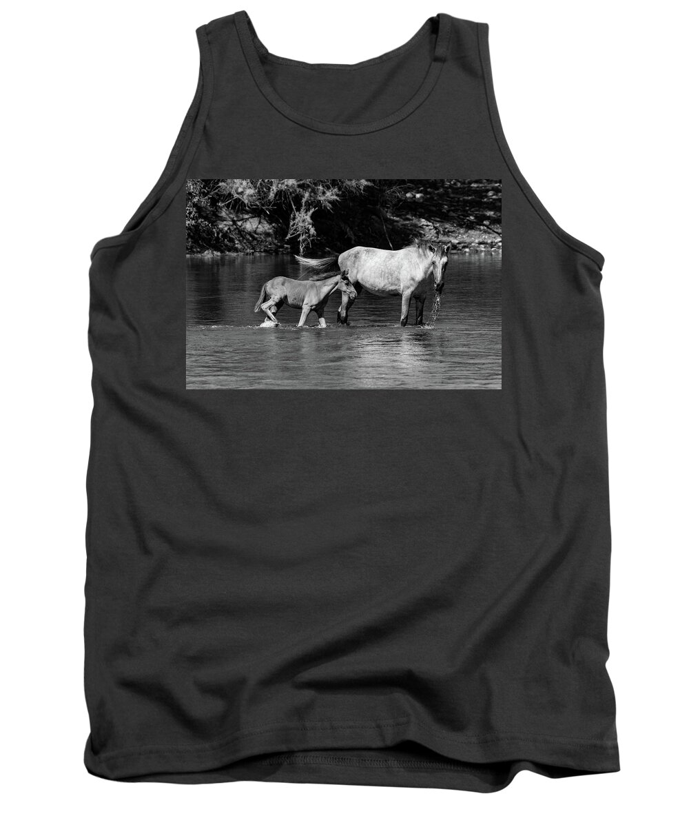 Wild Tank Top featuring the photograph Wild Horses Black and White by Douglas Killourie