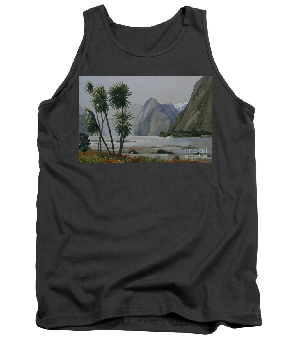 Milford Sound Tank Top featuring the painting Windy Evening Milford Sound by Jan Lawnikanis