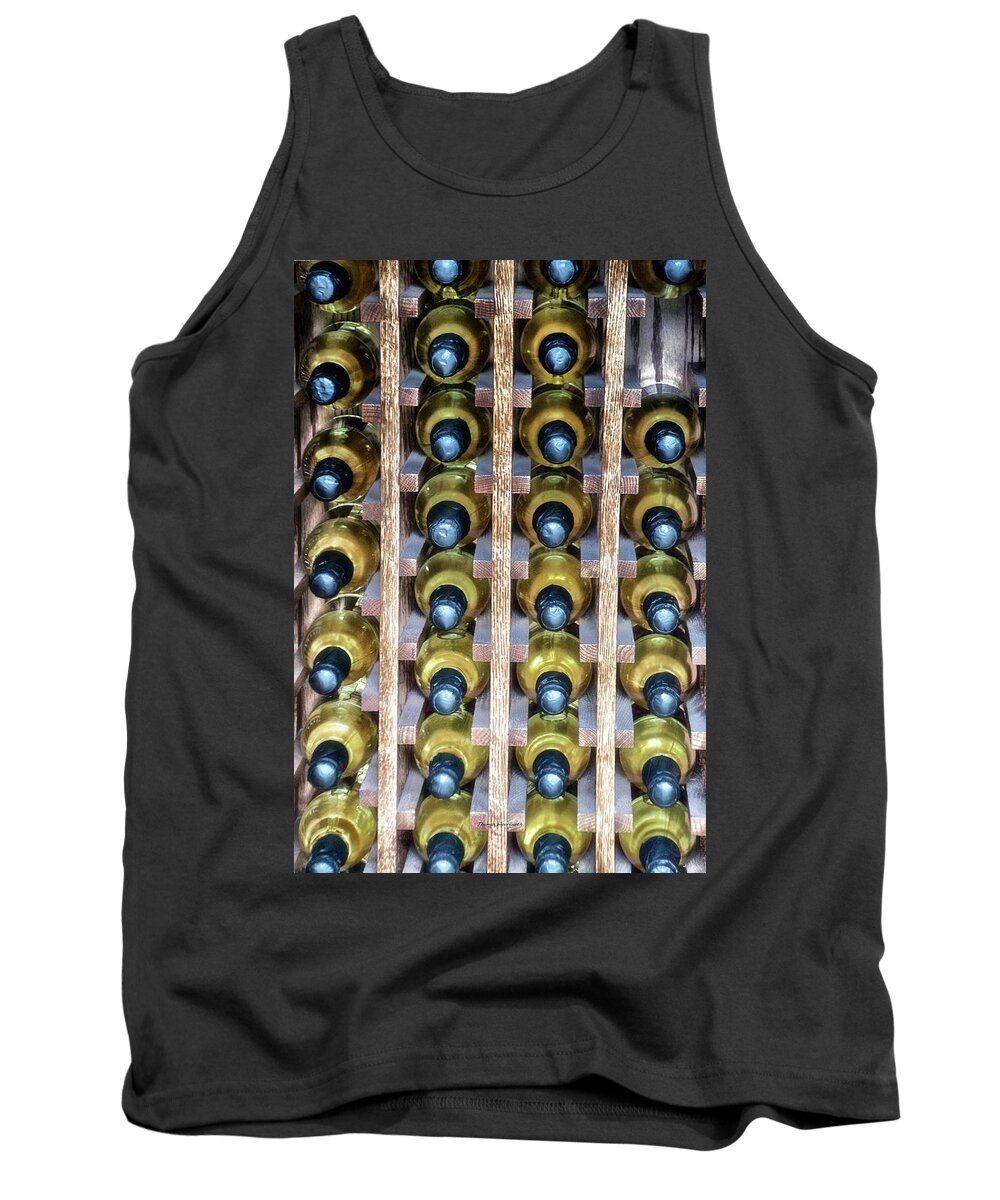 Wine Tank Top featuring the photograph Wine Rack With Bottles PA 04 Vertical by Thomas Woolworth