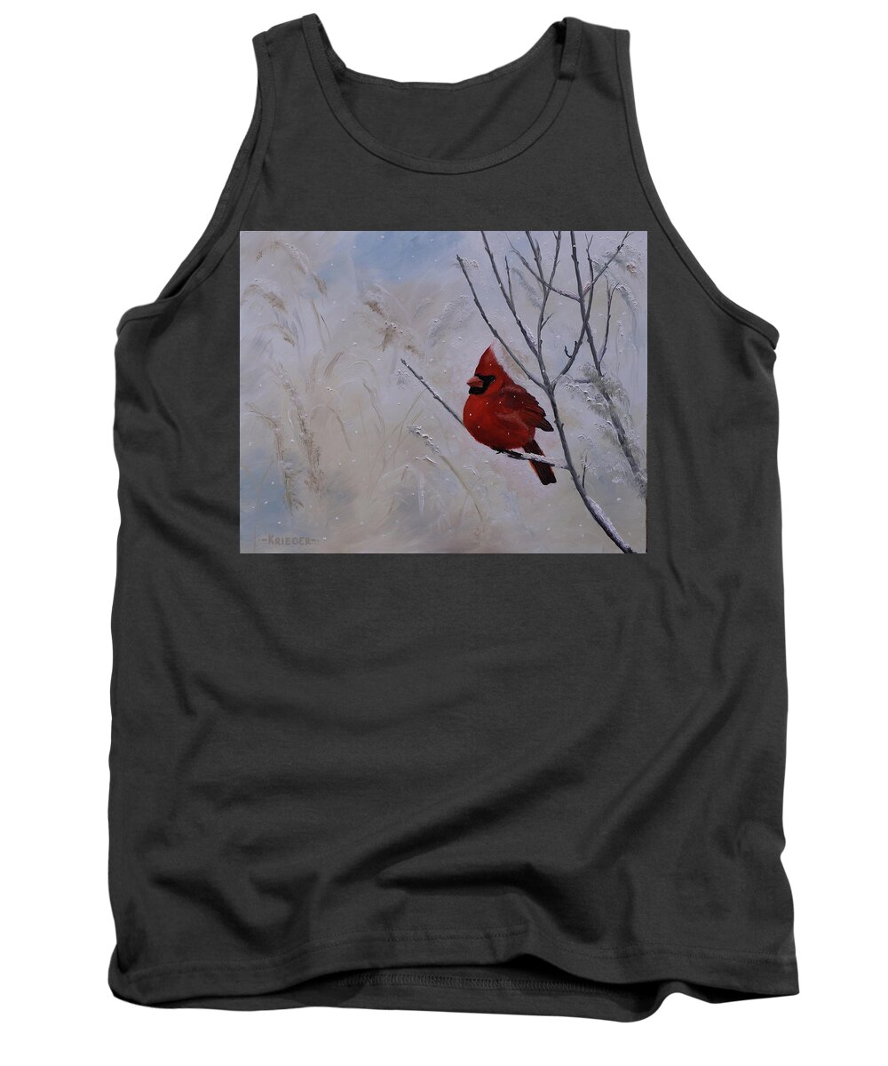 Cardinal Tank Top featuring the painting Winter Cardinal by Stephen Krieger