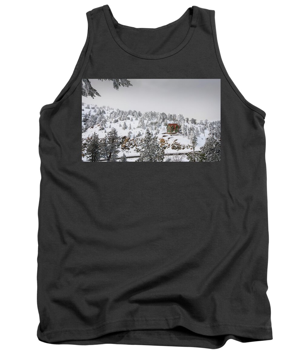 Michalakis Ppalis Tank Top featuring the photograph Winter landscape Troodos mountains Cyprus by Michalakis Ppalis