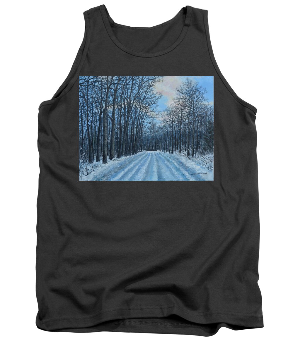 Forest Road Tank Top featuring the painting Winter Road to the Gas Well by Kathleen McDermott