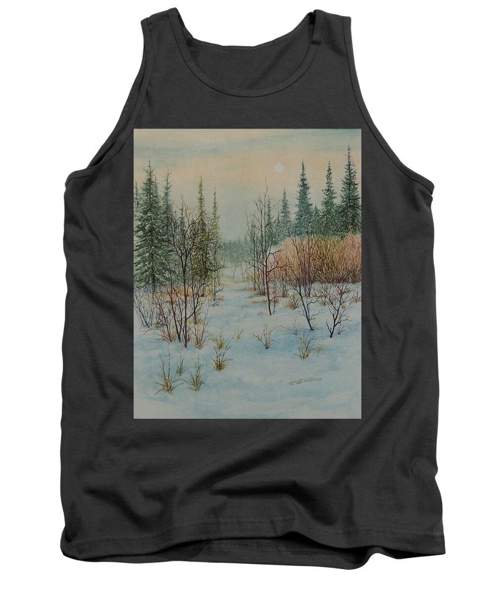 Watercolor Tank Top featuring the painting Winter Trail Alberta by E Colin Williams ARCA