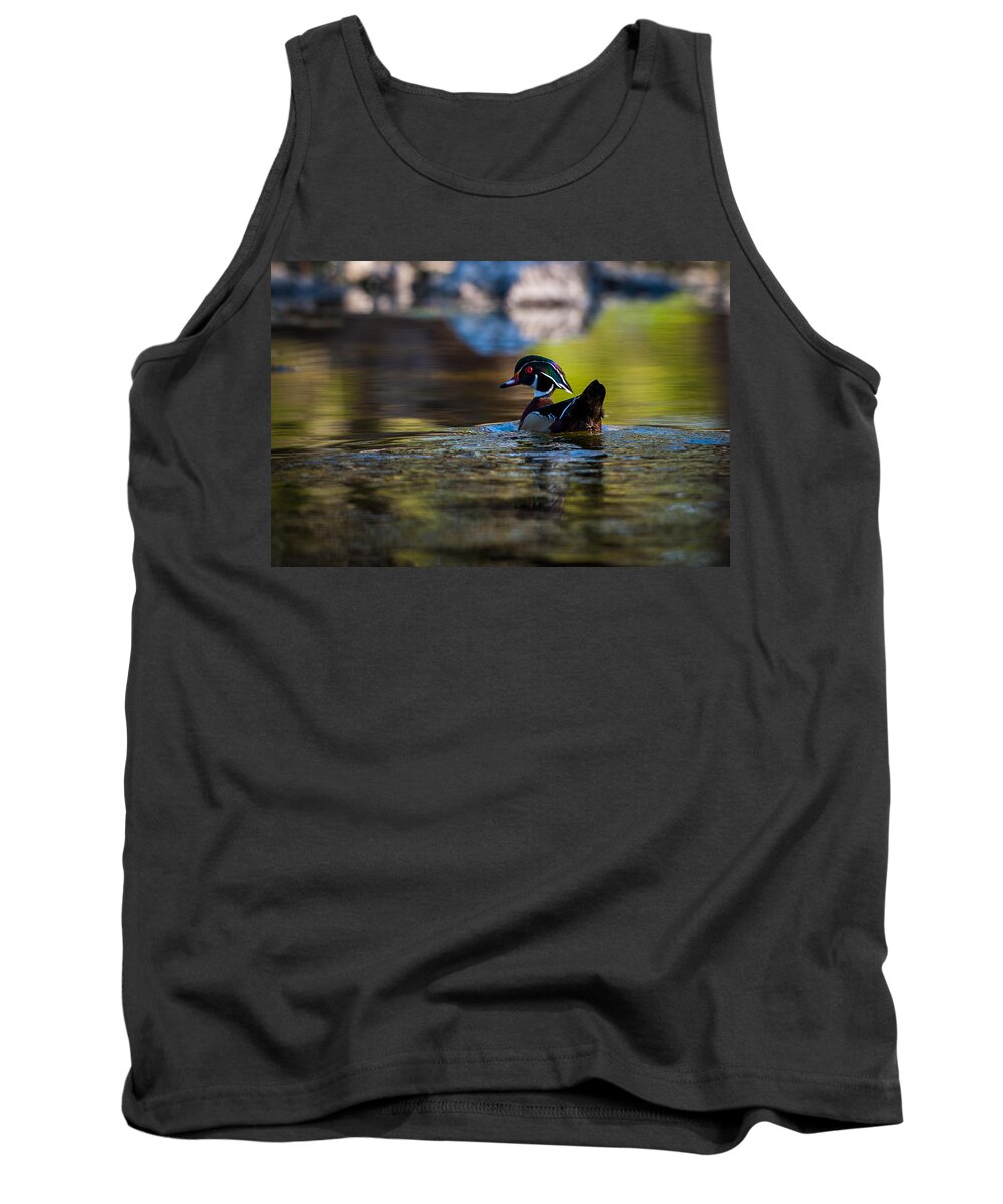 Waterfowl Tank Top featuring the photograph Wood Duck on Mill Creek by Jeff Phillippi