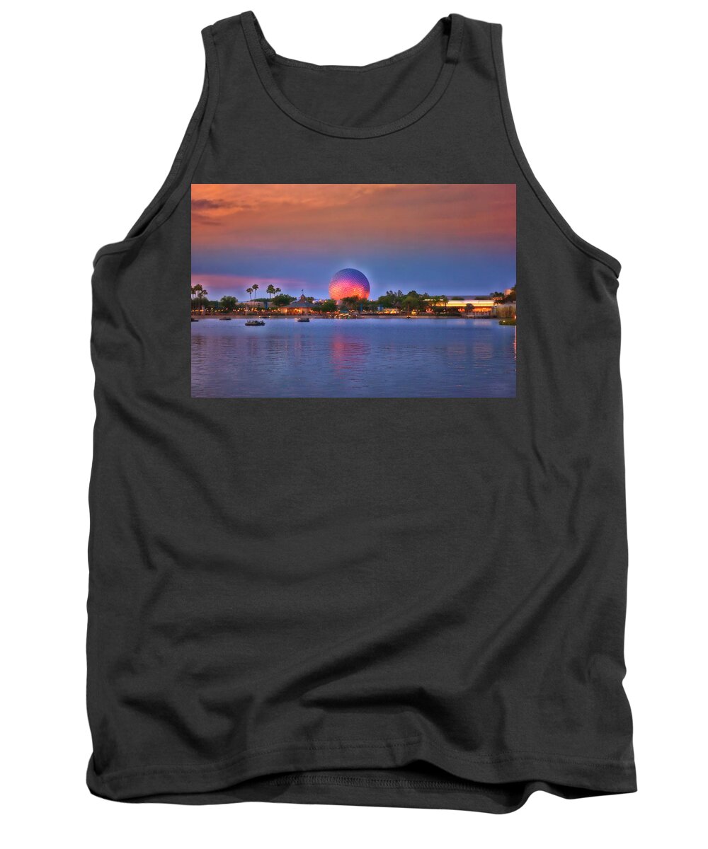 Sunset Tank Top featuring the photograph World Showcase Lagoon Sunset MP by Thomas Woolworth