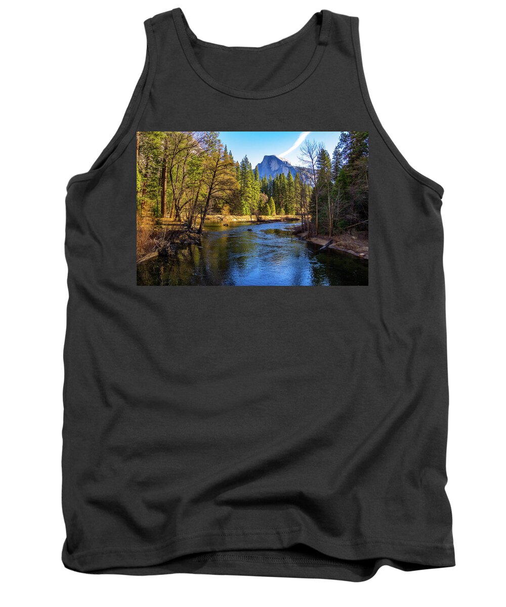 California Tank Top featuring the photograph Yosemite Merced River with Half Dome by Roslyn Wilkins