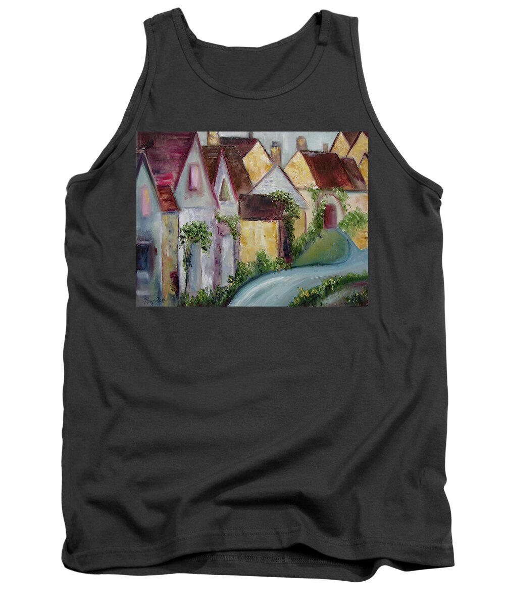 Bourton On The Water Tank Top featuring the painting Arlington Row Bibury by Roxy Rich
