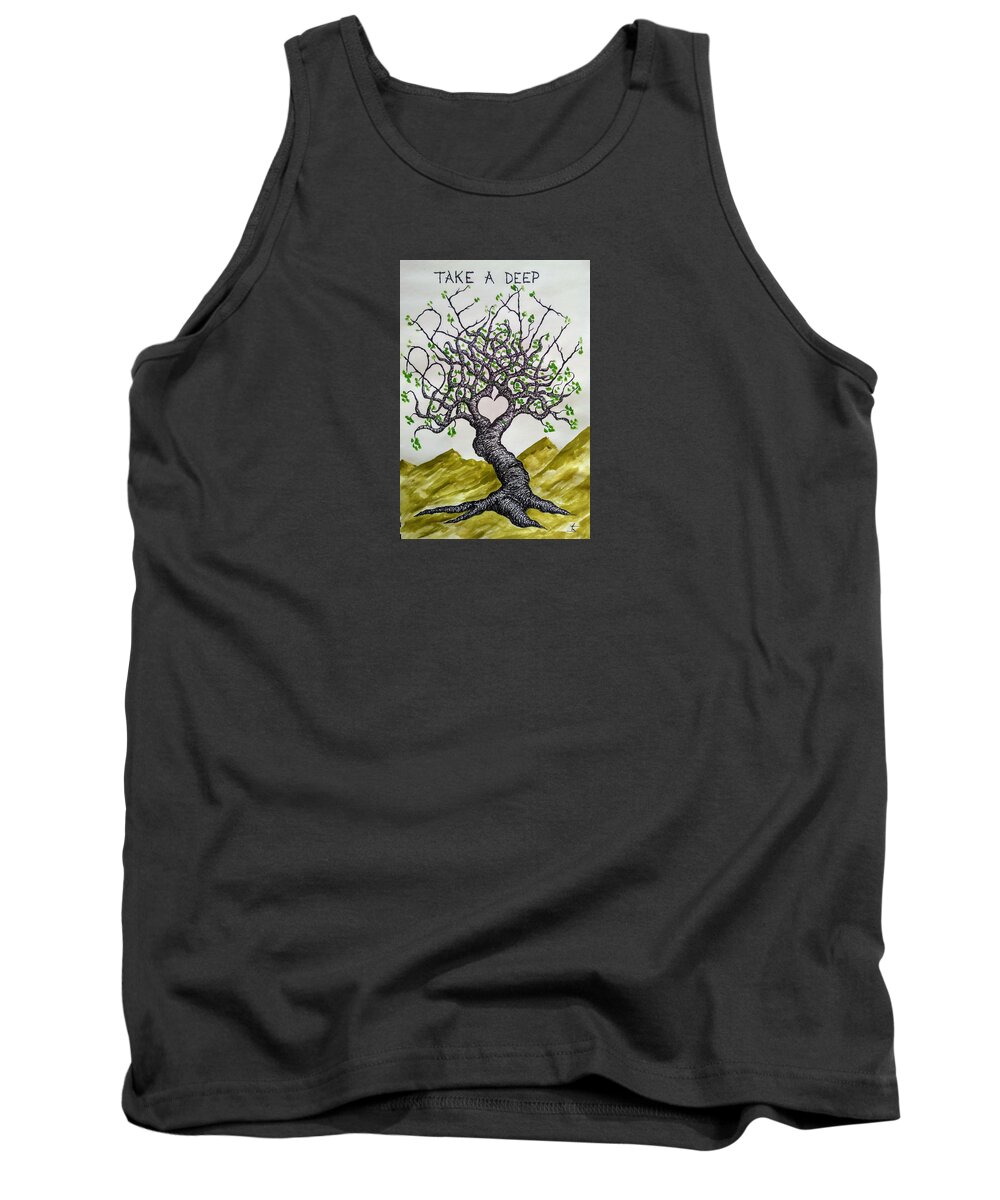 Health Tank Top featuring the drawing Breathe Love Tree #2 by Aaron Bombalicki