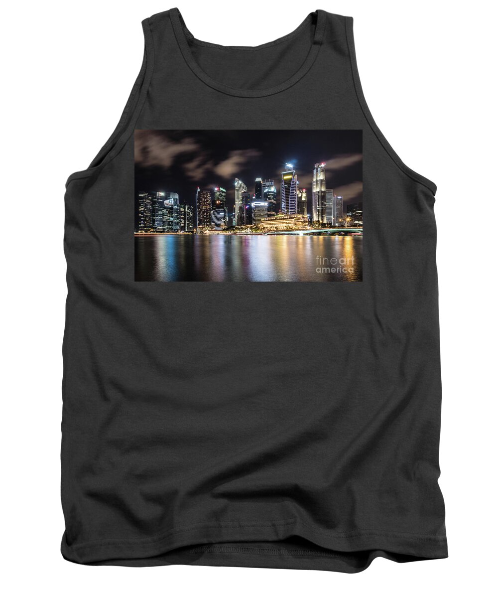 Business Finance And Industry Tank Top featuring the photograph Singapore by night #1 by Didier Marti
