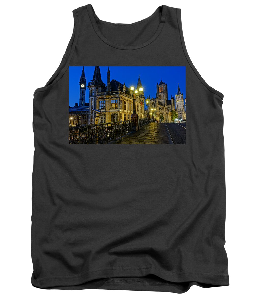 Ghent Tank Top featuring the photograph St. Michael's Bridge at Blue Hour by Patricia Caron