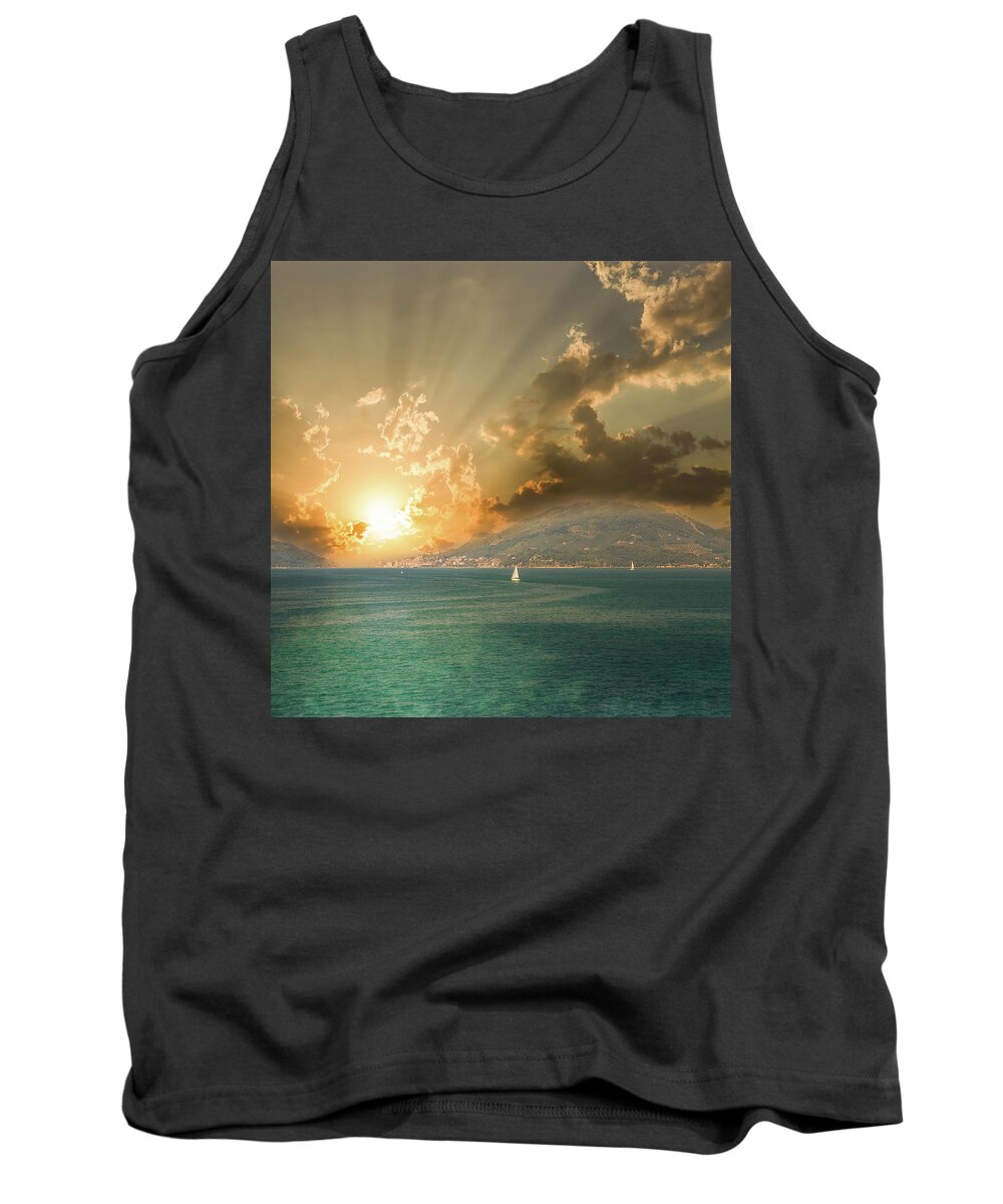 Cinque Tank Top featuring the photograph crystal clear waters of the Cinque Terre coast #2 by Vivida Photo PC