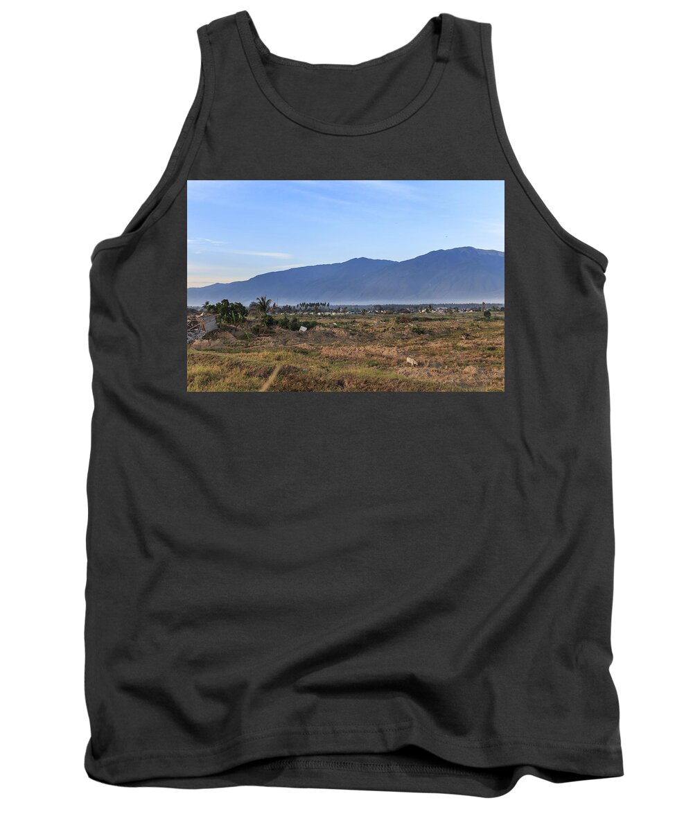 Beautiful Tank Top featuring the photograph A sunny morning at the village petobo lost due to liquefaction #26 by Mangge Totok