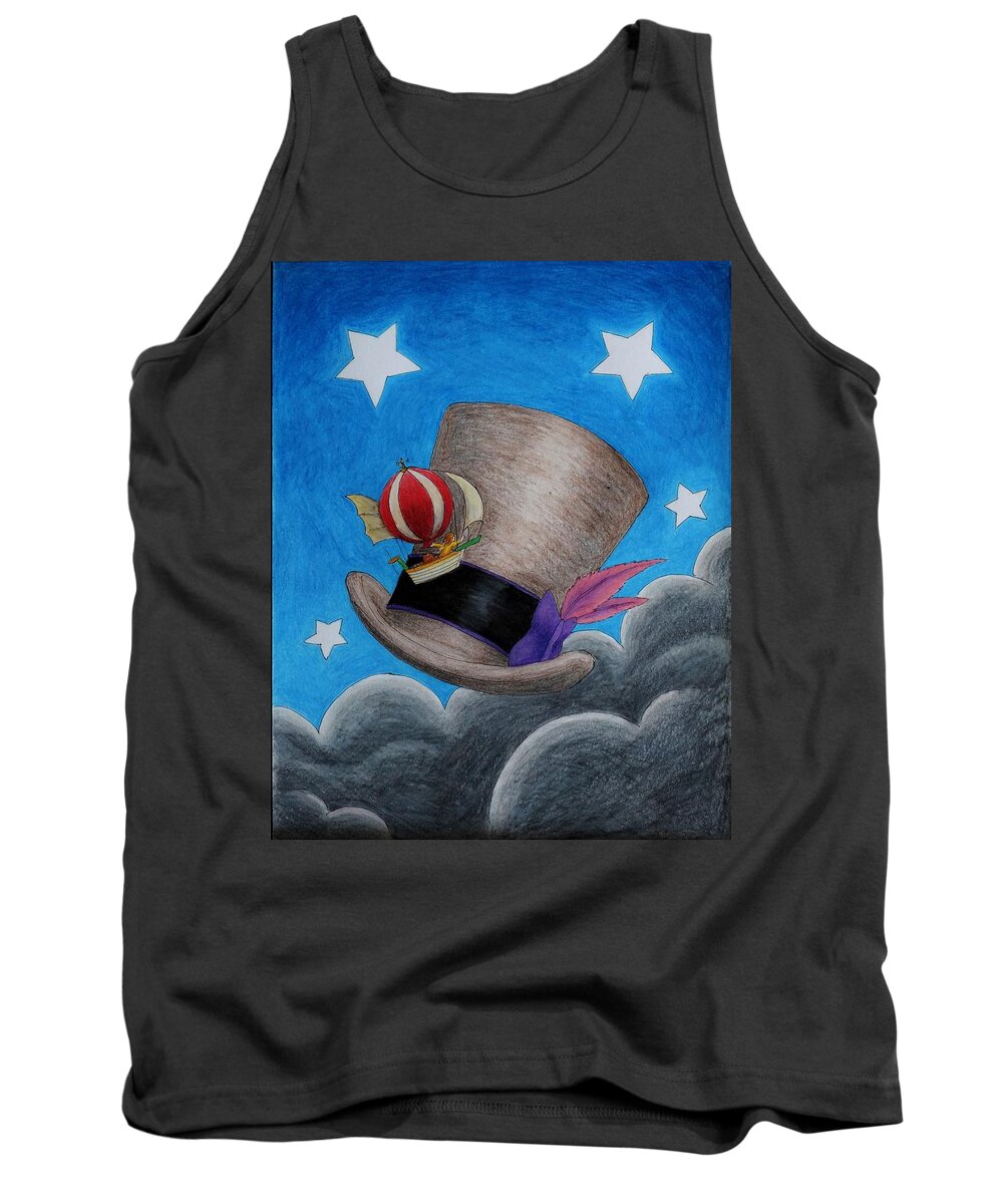 Kids Tank Top featuring the drawing A Hat In The Sky by Matt Konar