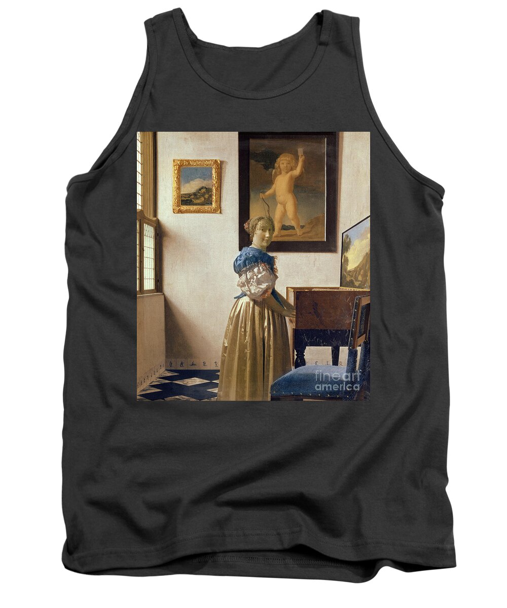 17th Century Tank Top featuring the painting A Young Woman Standing At A Virginal, C.1670-72 by Jan Vermeer