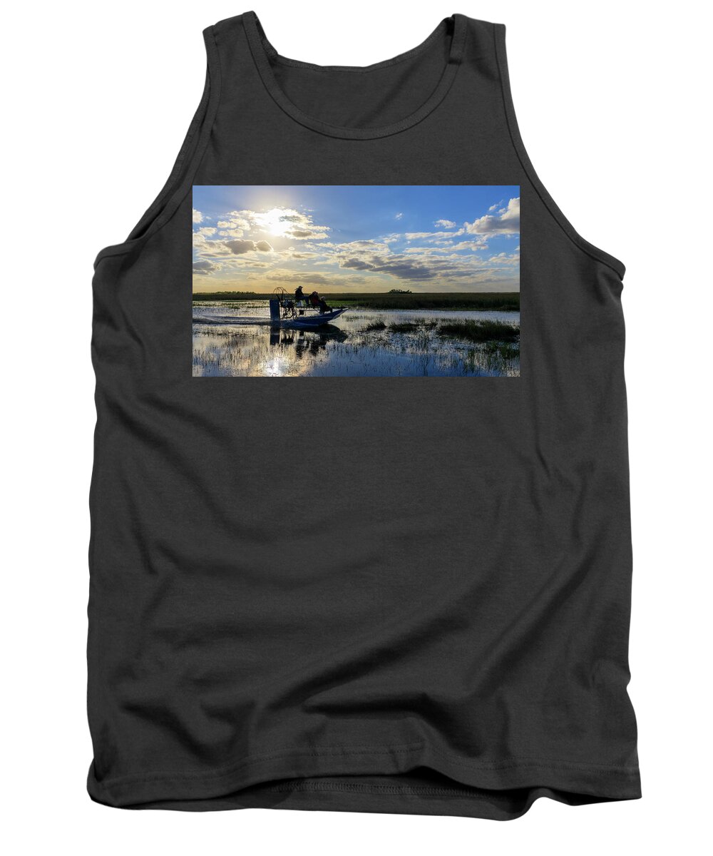 Airboat Tank Top featuring the photograph Airboat at Sunset #660 by Michael Fryd