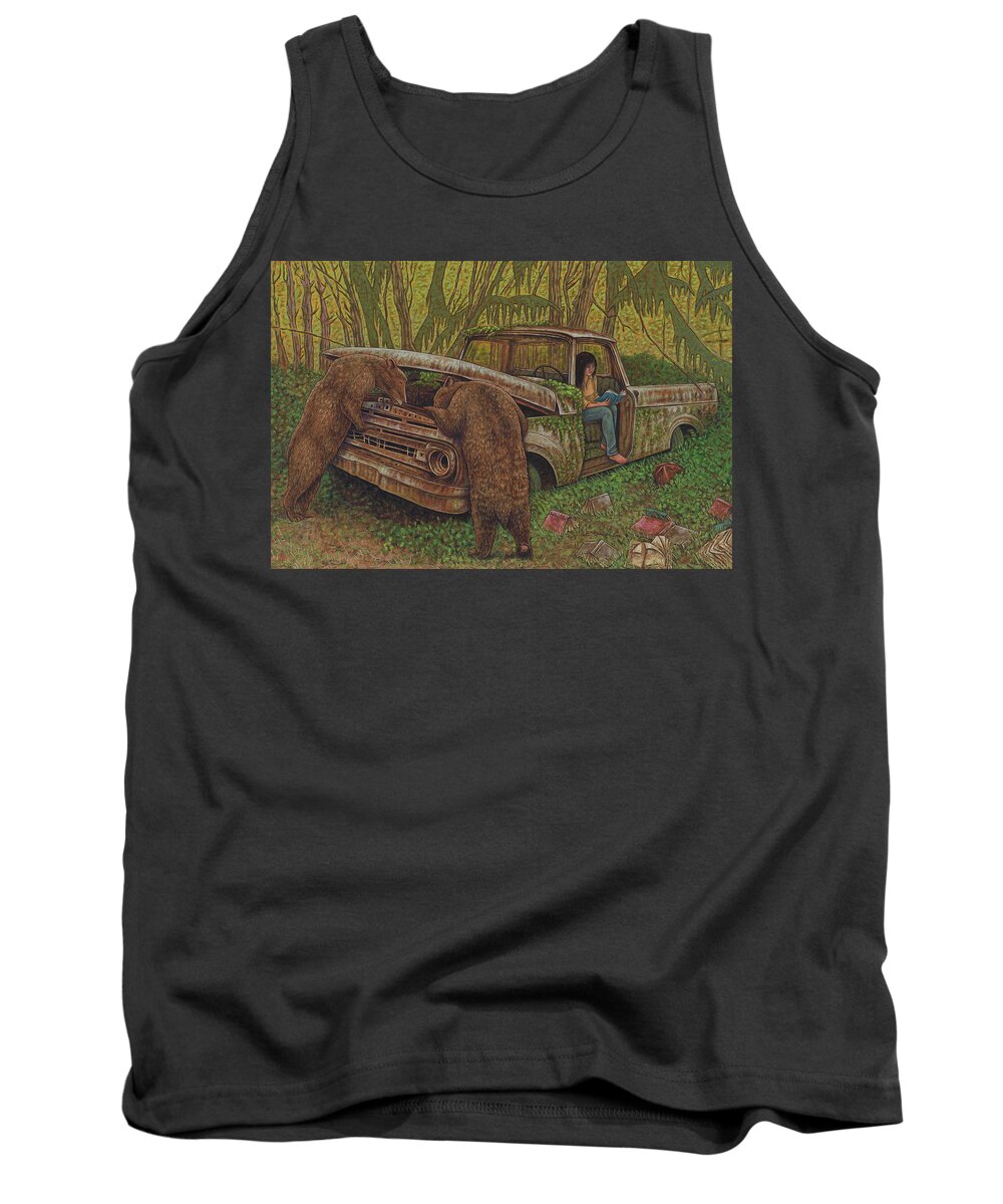 Bears Tank Top featuring the painting Backwoods by Holly Wood