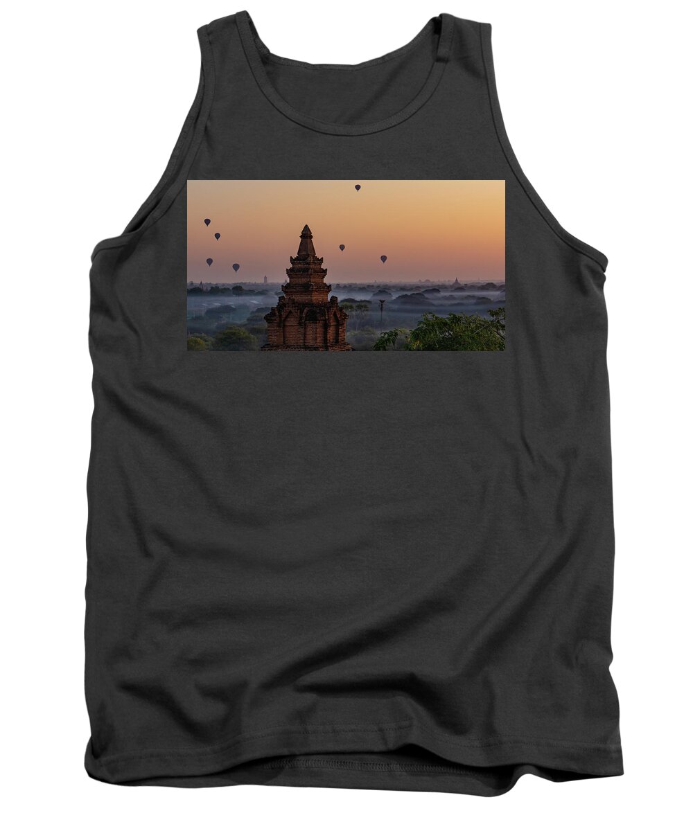 Balloons Tank Top featuring the photograph Bagan sunrise by Ann Moore