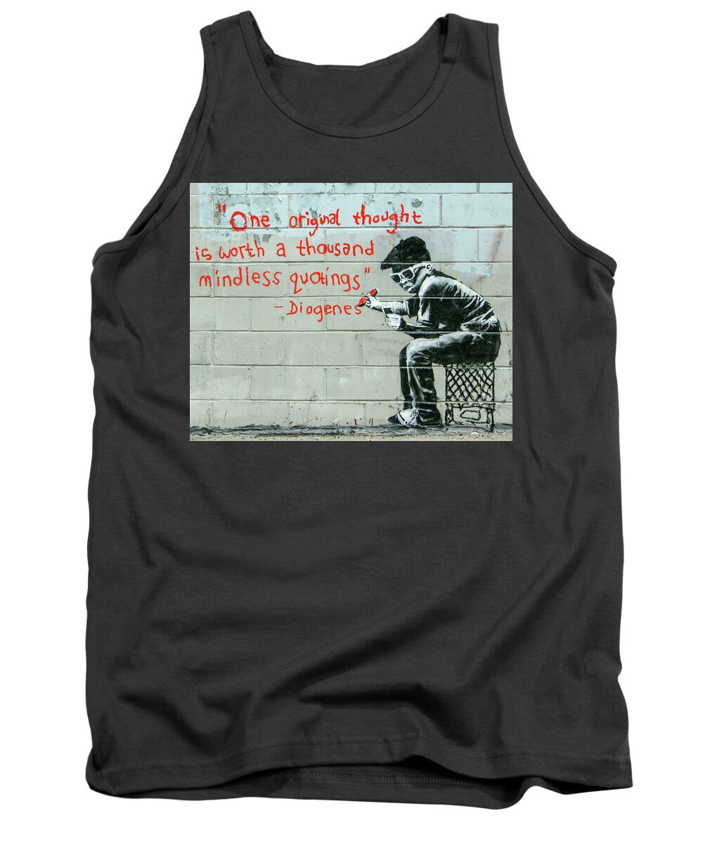Banksy Tank Top featuring the photograph Banksy Diogenes by Gigi Ebert