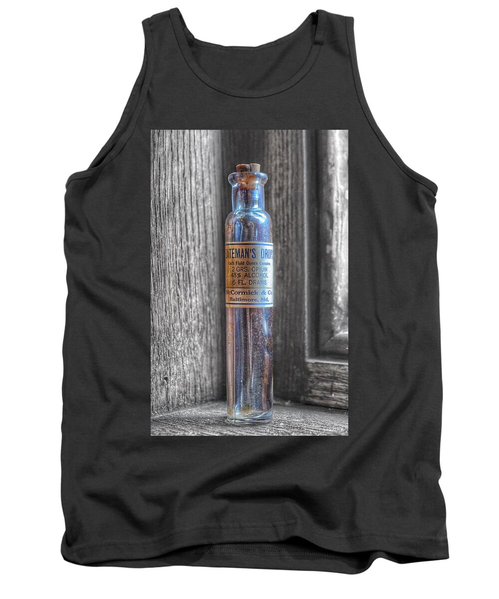 Bateman's Drops Tank Top featuring the photograph Antique McCormick and Co Baltimore MD Bateman's Drops Opium Bottle by Marianna Mills