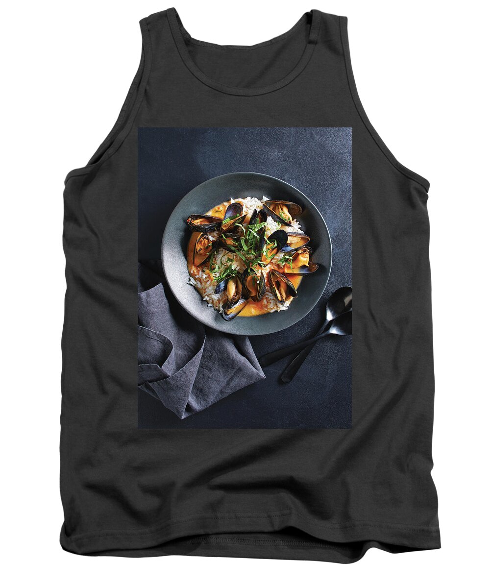 Red Tank Top featuring the photograph Big mussels by Cuisine at Home