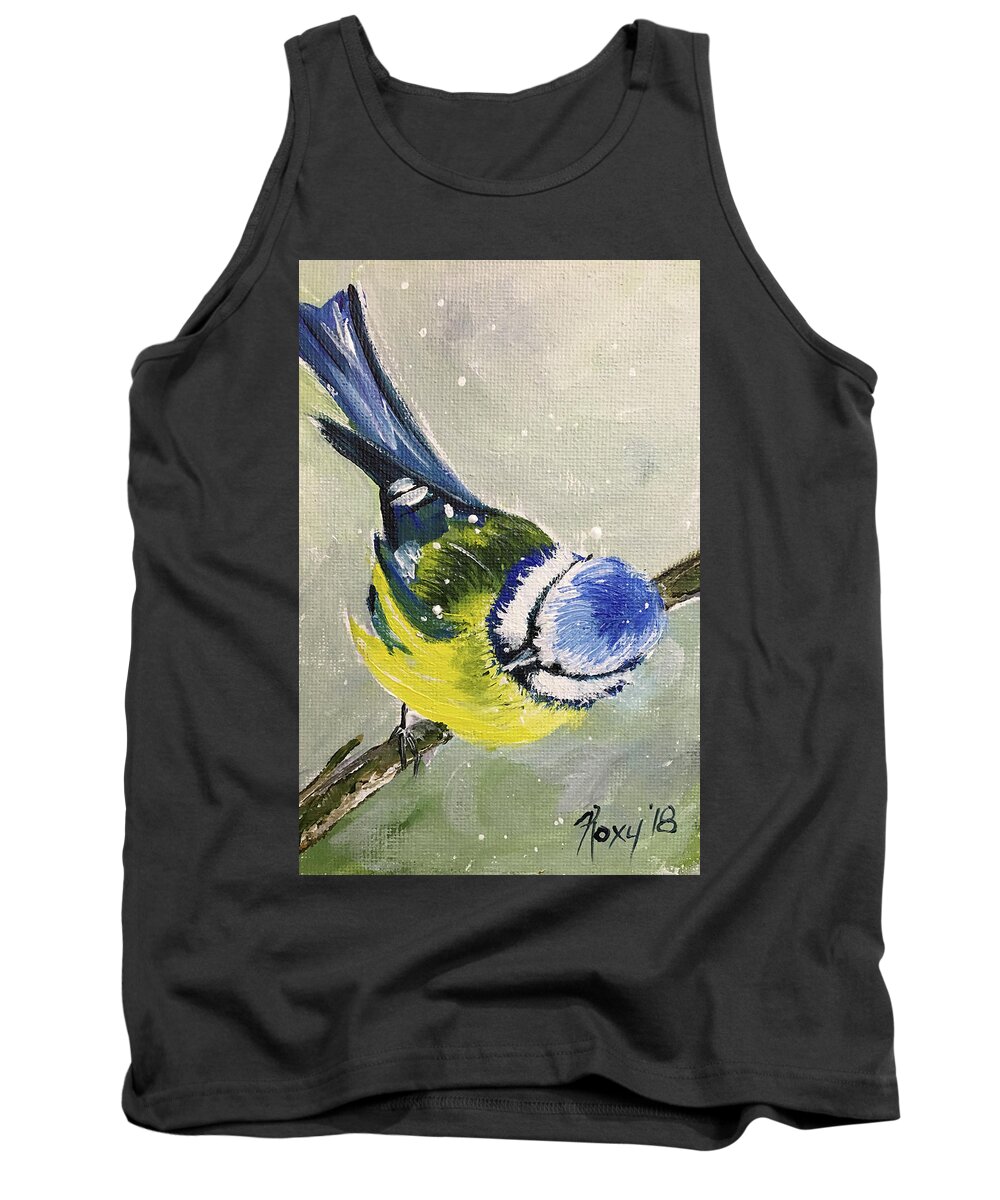 Bird Tank Top featuring the painting Blue Tit in Snow by Roxy Rich