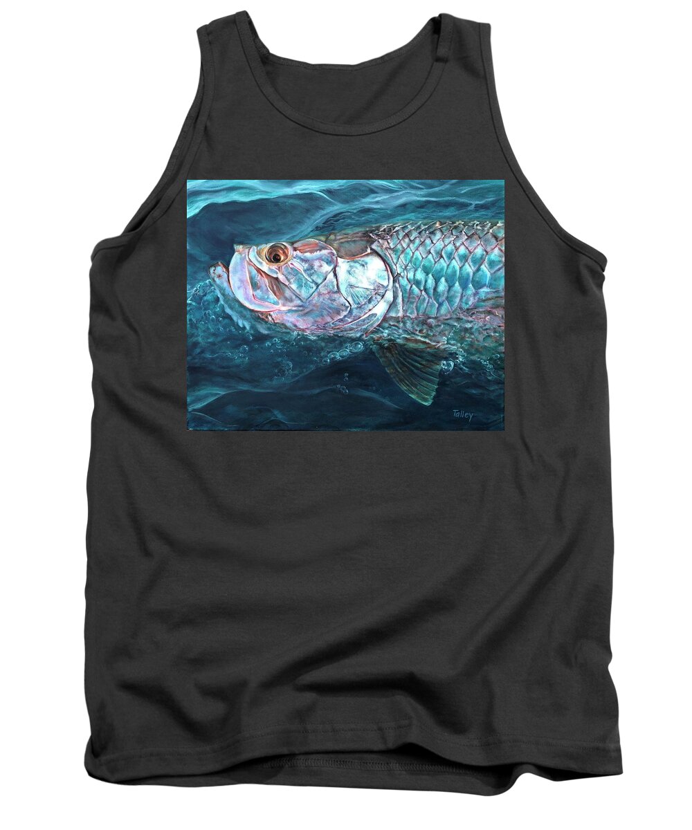 Silver Tank Top featuring the painting Blue Water Tarpon by Pam Talley